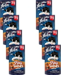 Felix PlayTubes - Kattensnacks - Kip & Lever - 8 X 50g -Merkloos Winkel 982x1200