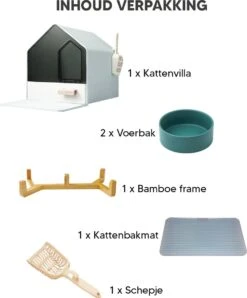 Kattenbak Villa Met Dubbele Voerbak En Kattenbakmat – Kat - Drinkbak – Modern En Stijlvol - Design - Groen -Merkloos Winkel 994x1200 2