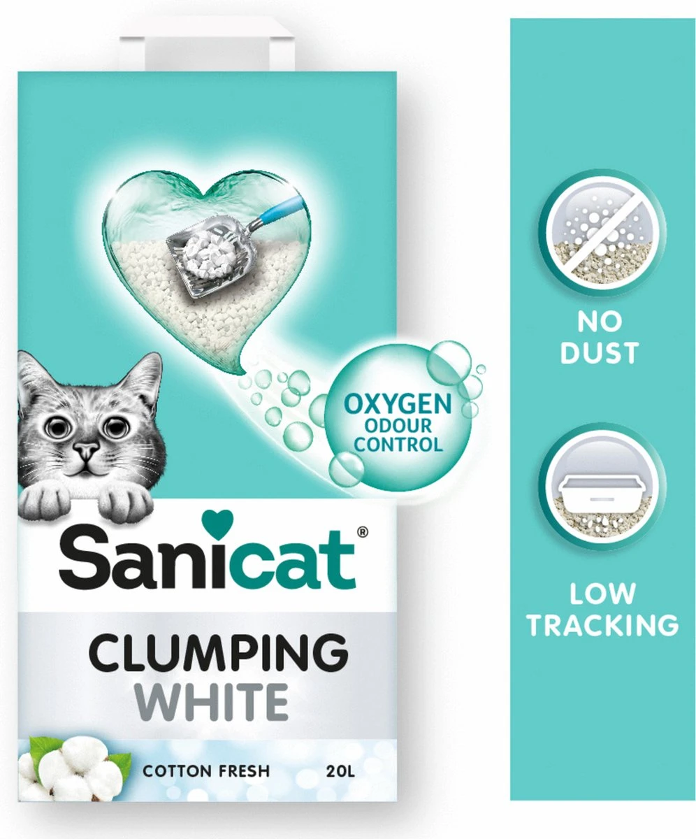 Sanicat Kattenbakvulling Clumping White Cotton Fresh 20 Liter 3 Sanicat Kattenbakvulling Clumping White Cotton Fresh 20 Liter - Afbeelding 3