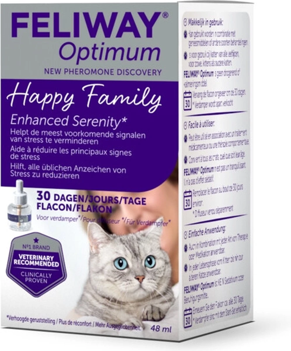 Feliway Optimum - Navulling - Flacon 48ml - Anti-stress Kat 1 Feliway Optimum - Navulling - Flacon 48ml - Anti-stress Kat